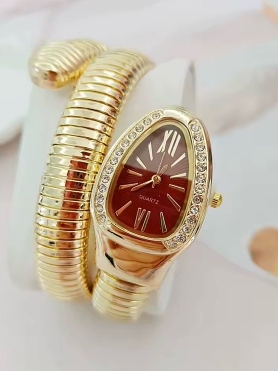 Anthropologie Accessories - Gold-Tone Red Dial Crystal Accent Snake Wrap Bracelet Watch